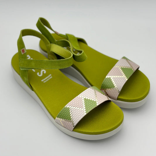 Pepe Menargues mujer sandalias 10532 banda serraje verde hoja milos blanco - comprar online en KAPLES SHOES