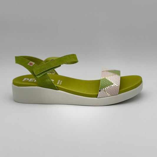 Pepe Menargues mujer sandalias 10532 banda serraje verde hoja milos blanco - comprar online en KAPLES SHOES