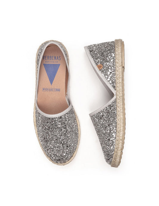Verbenas mujer alpargatas planas Carmen glitter plata - comprar online en KAPLES SHOES