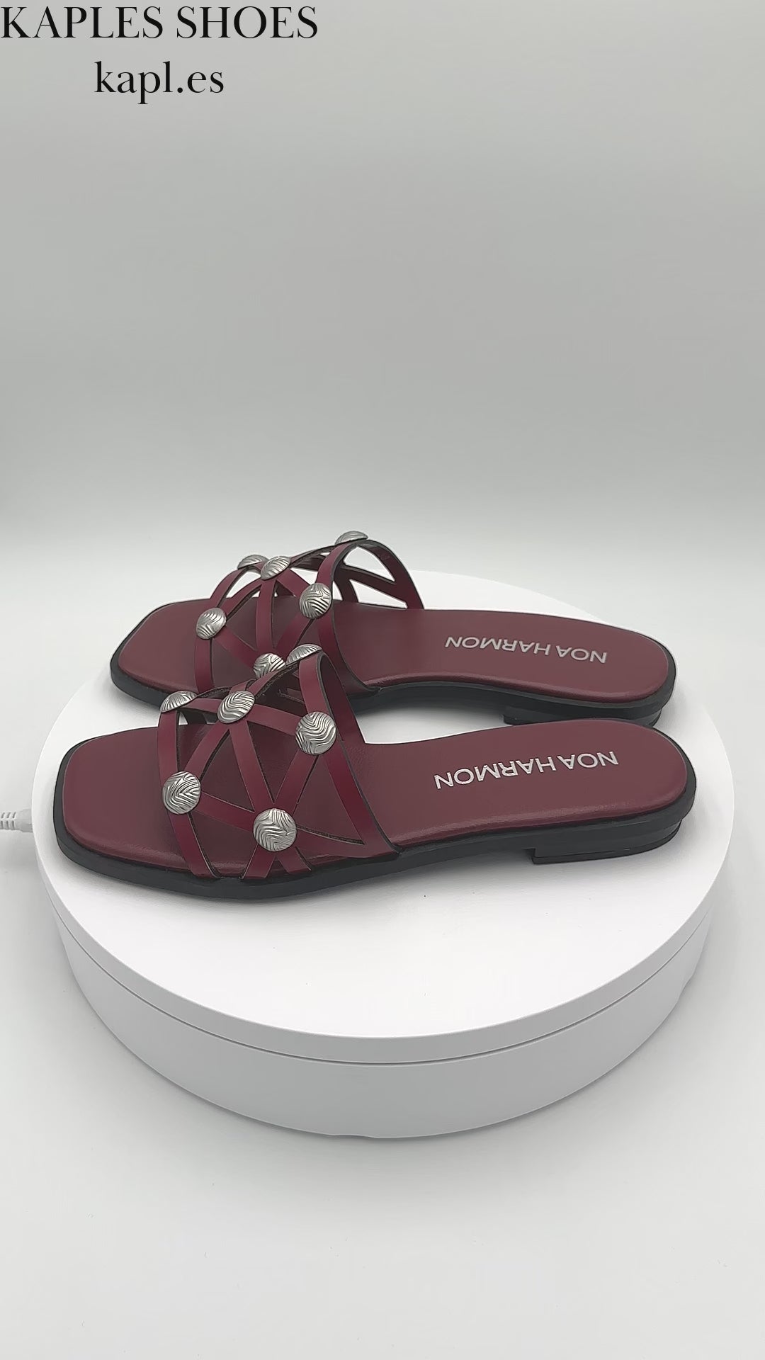 Sandalias Noa Harmon modelo Hydra 9699-0037 en color borgoña para mujer, mostrado en un video de 360 grados.